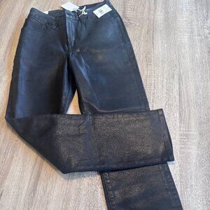 New Good American Black Coated Denim Jeans Skinnyish Fit Hi-Rise Gap Proof Sz 8